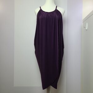 Magicsuit dark purple draped gathered front midi cover up dress, O/S